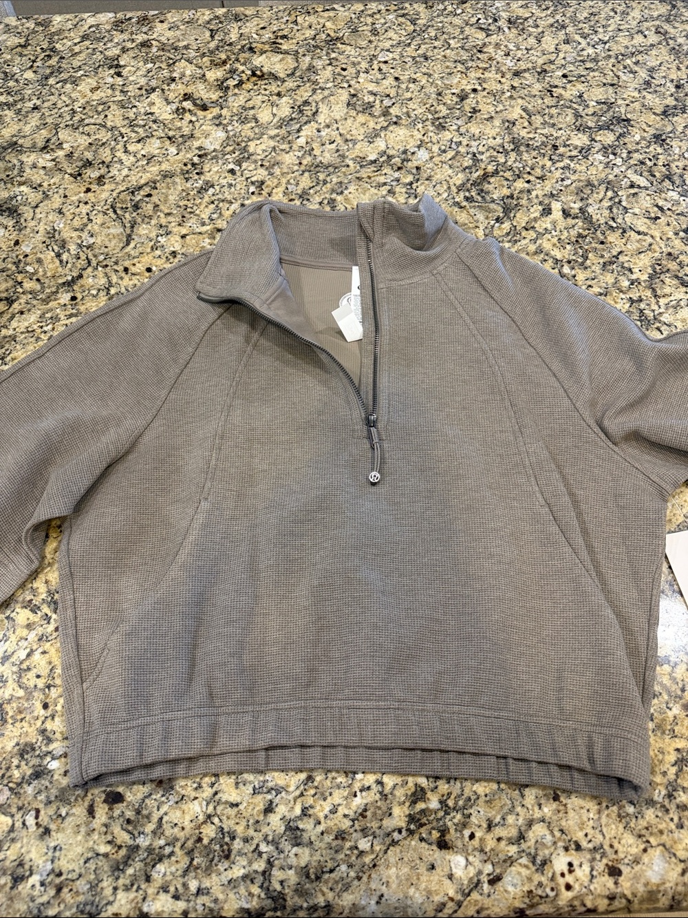 lululemon athletica taupe/gray quarter-zip waffle pullover